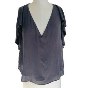 silence + noise black cut out flutter sleeve woven v-neck top size small